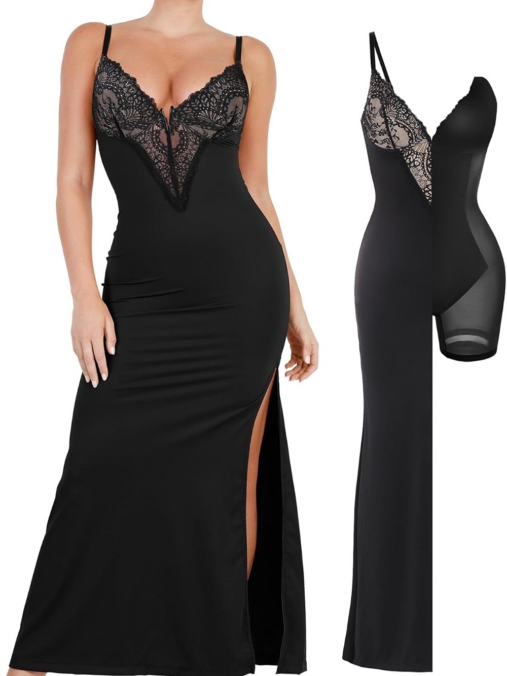 Black Lace Plunge Slip Dress with Side It says L ,but it’s more like an M or S